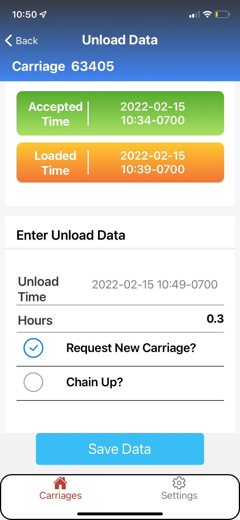 Enter Unload Data in the same manner as entering your load data. 