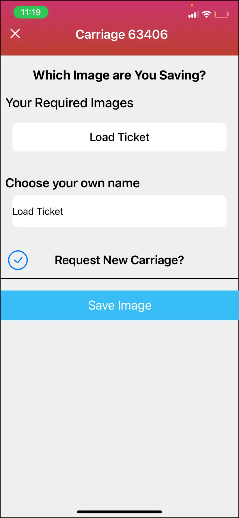 Make sure the name of your ticket is correct and select Save Image.