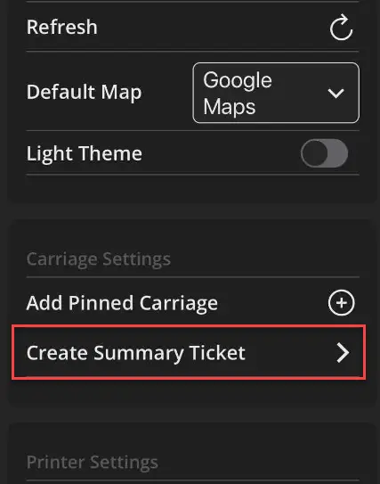 Select Create Summary Ticket.