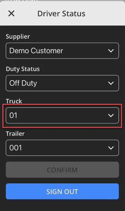 Select the down arrow under truck or trailer.